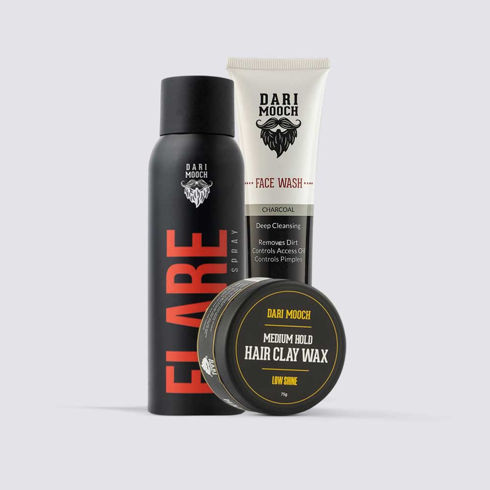 Flare Body Spray + Charcoal Face Wash + Hair Clay Wax Dari Mooch