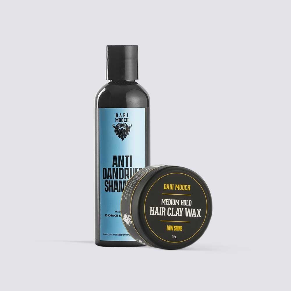 Hair Clay Wax + AntiDandruff Shampoo Bundle Dari Mooch